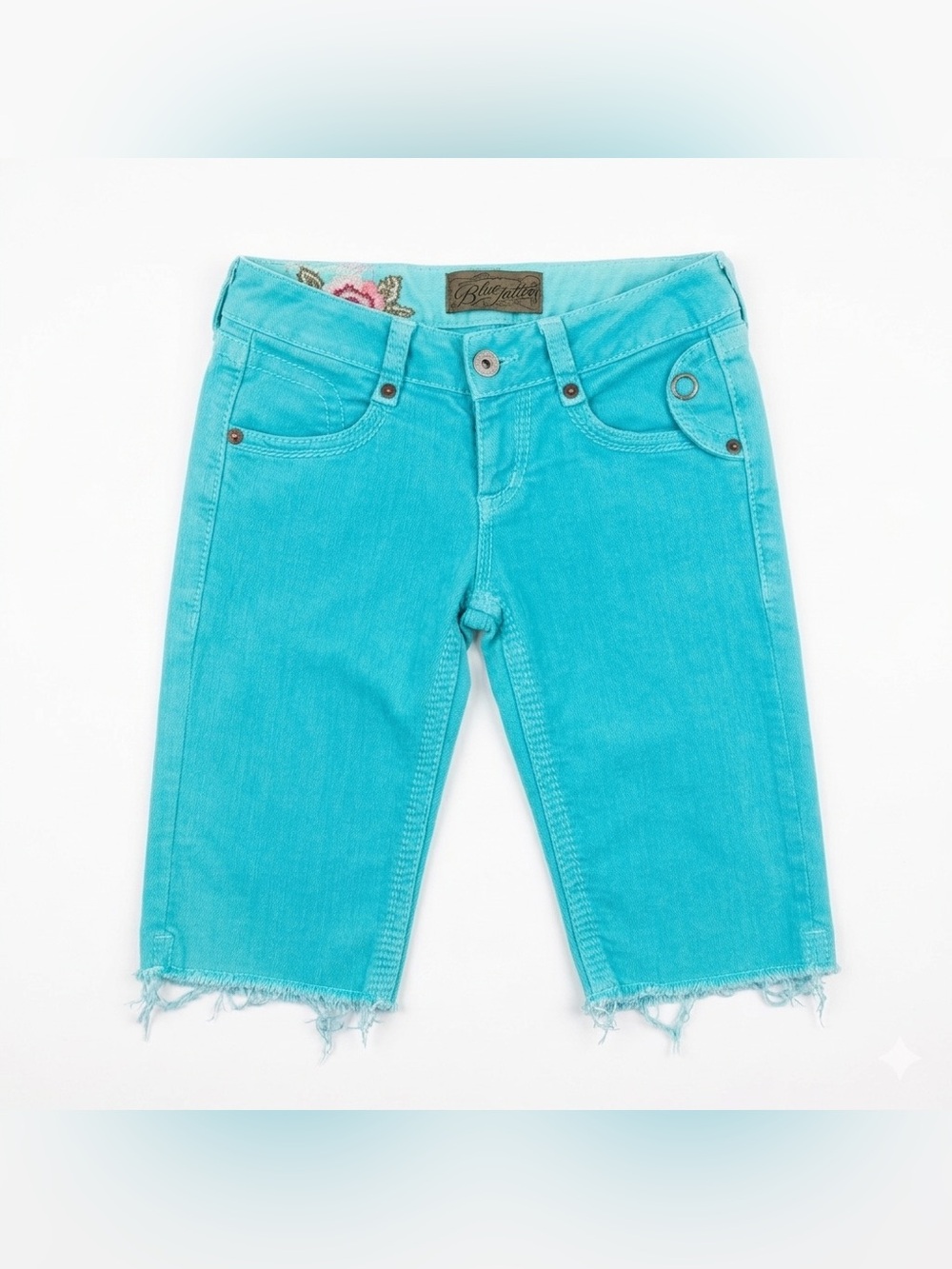 Blue Tattoo Girls' Turquoise Denim Knee-Length Shorts